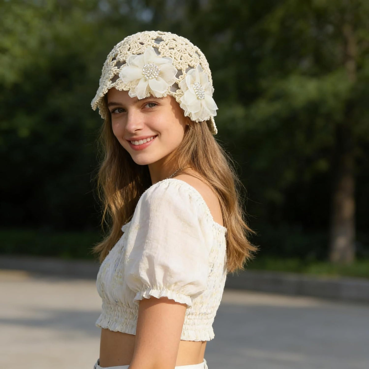 Gorro de ganchillo hecho a mano para mujer, sombrero de sol de enca...