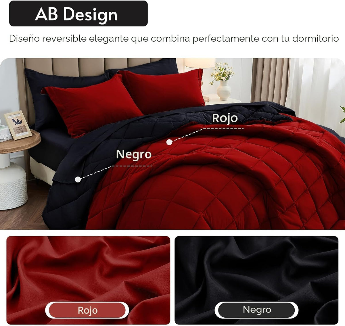 MUXHOMO Juego de edredón Queen de 7 piezas, cama reversible en una...