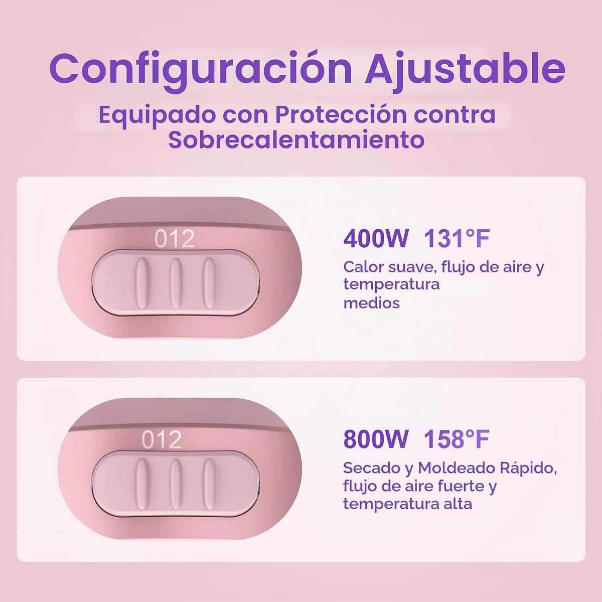 Secador de pelo 2 en 1 con difusor para cabello rizado, 800 W, colo...