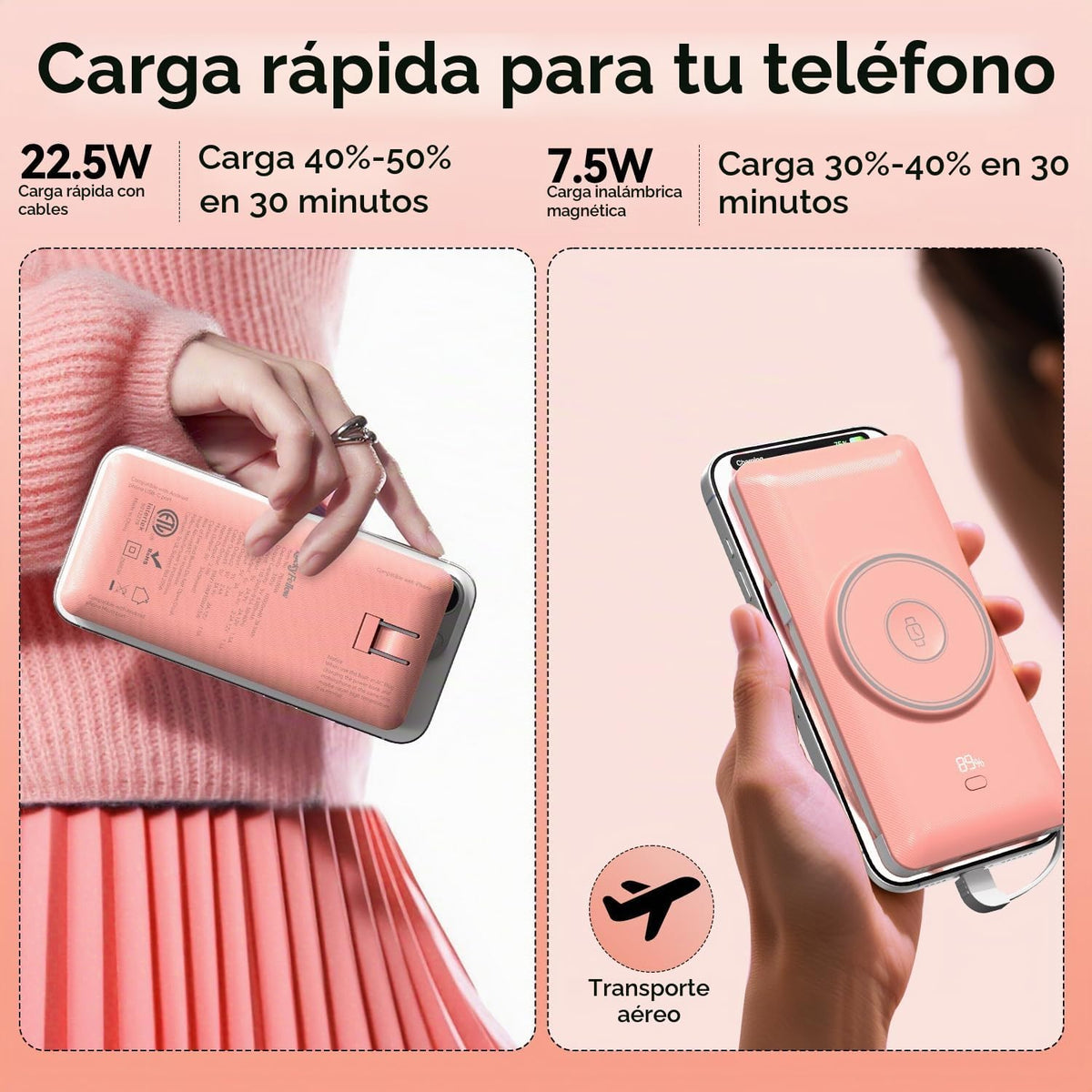 Cargador portátil magnético de 10000 mAh para iWatch y iPhone, 22.5...