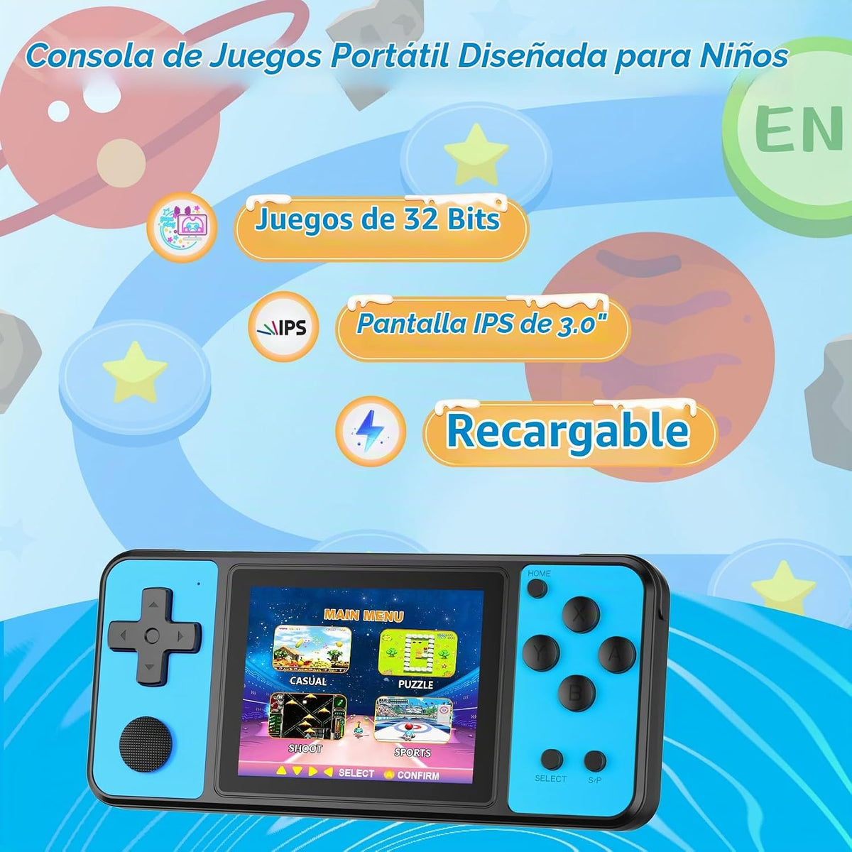TEBIYOU Juegos de mano de 32 bits para niños, 139 juegos de video i...