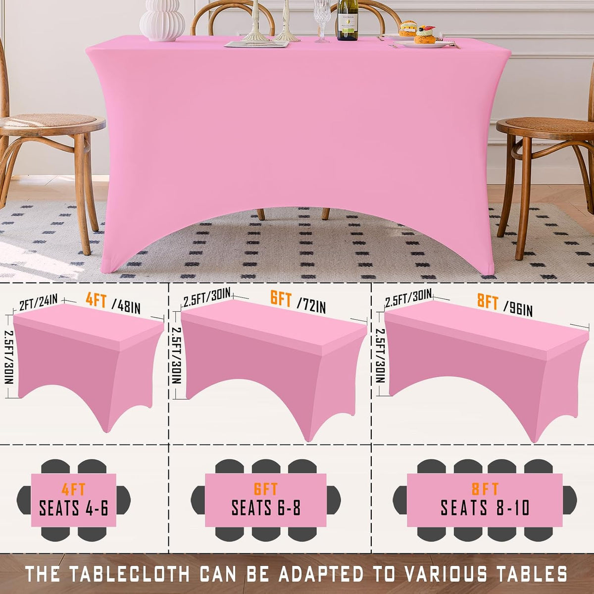 Famstar Paño de Mesa Rosa de 4 Pies de Elastano, Paño de Mesa Ajust...