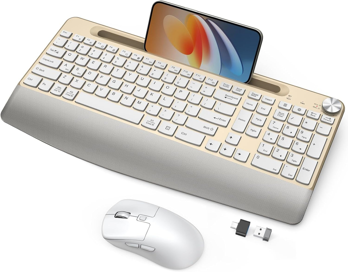 GAMCATZ Juego de teclado y mouse inalámbrico ergonómico con reposa...