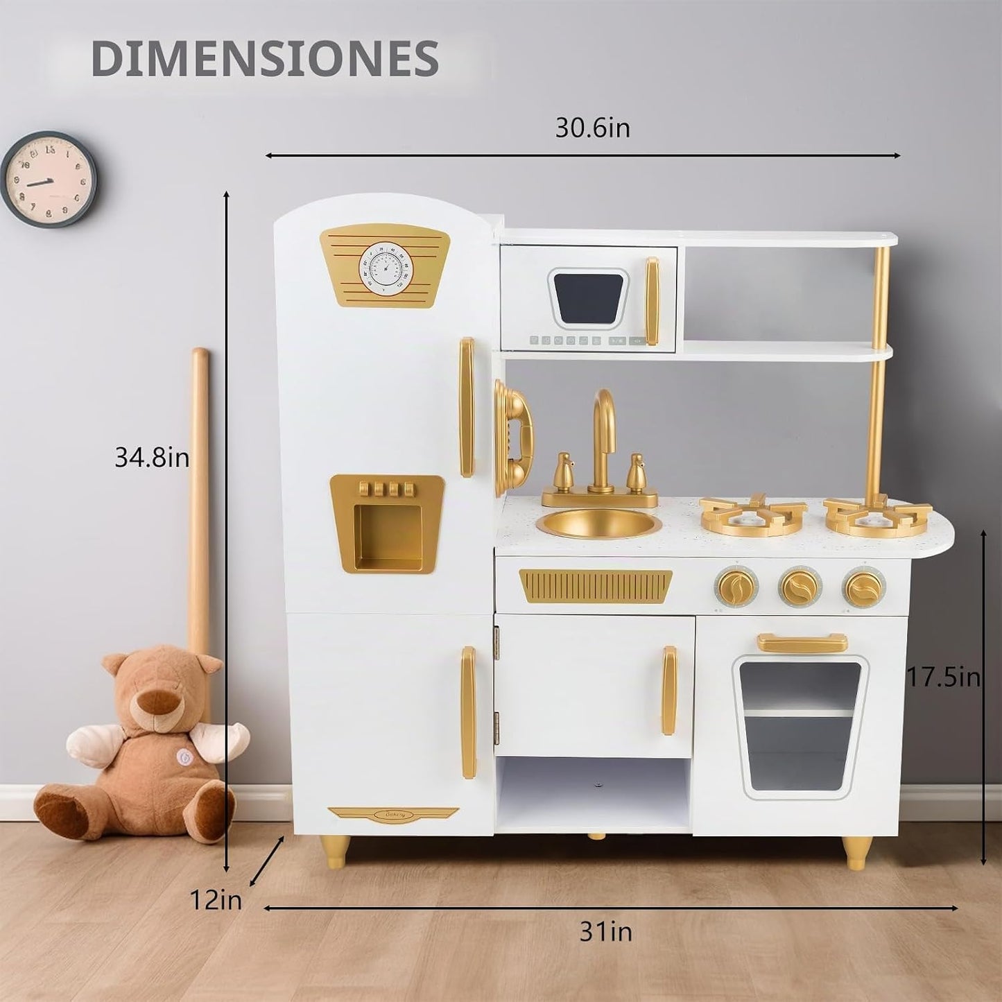 WoodenEdu Juego de cocina para niños de 3 a 8 años, cocina de jugue...