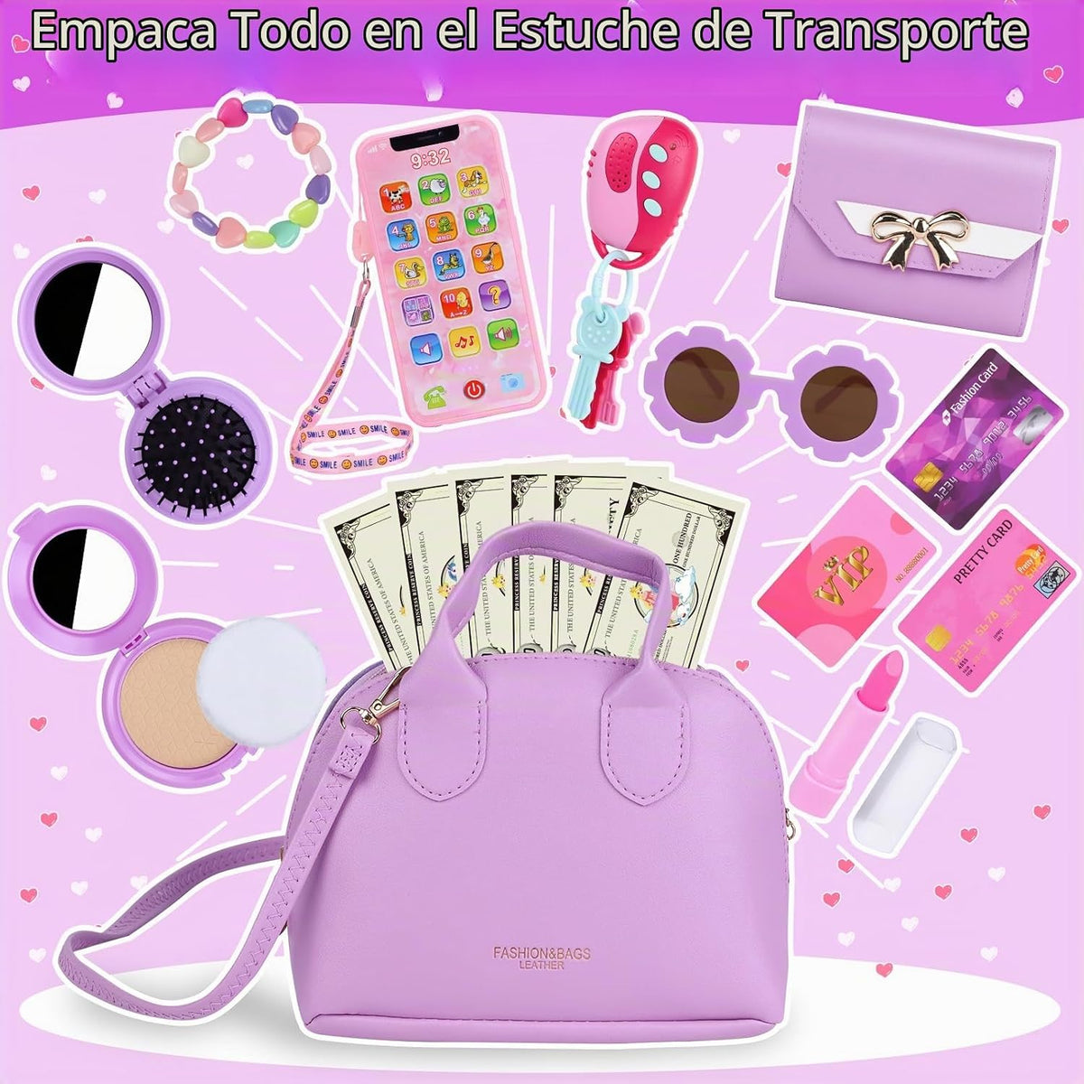 Learn2M Bolso de juego púrpura para niñas de 3 a 6 años, mi primer...