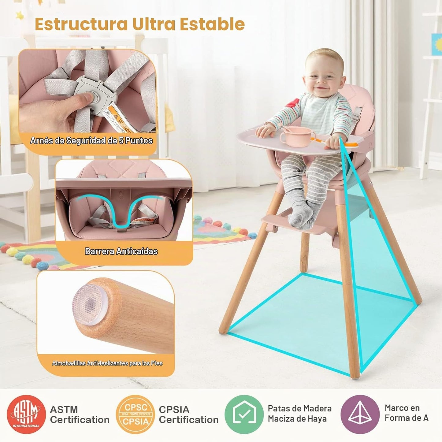 HONEY JOY Silla alta para bebé, silla alta convertible 6 en 1 de ma...