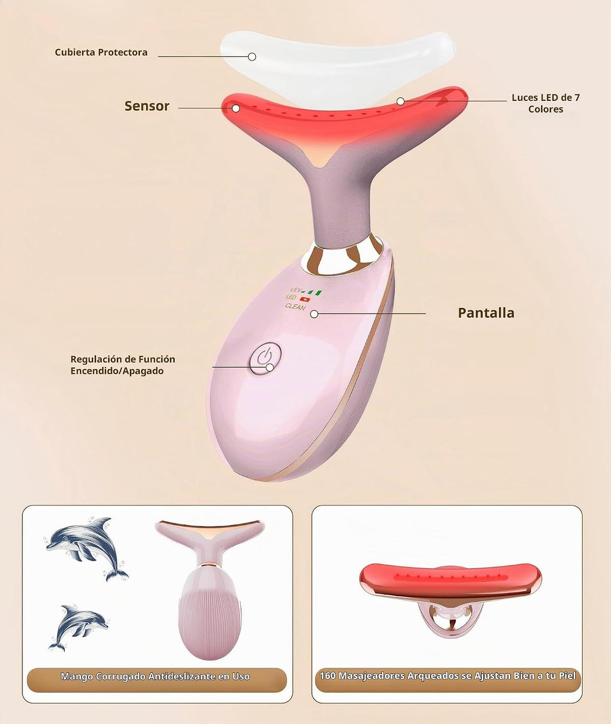 Jobazok Terapia de luz roja para cara y cuello, herramienta de masa...