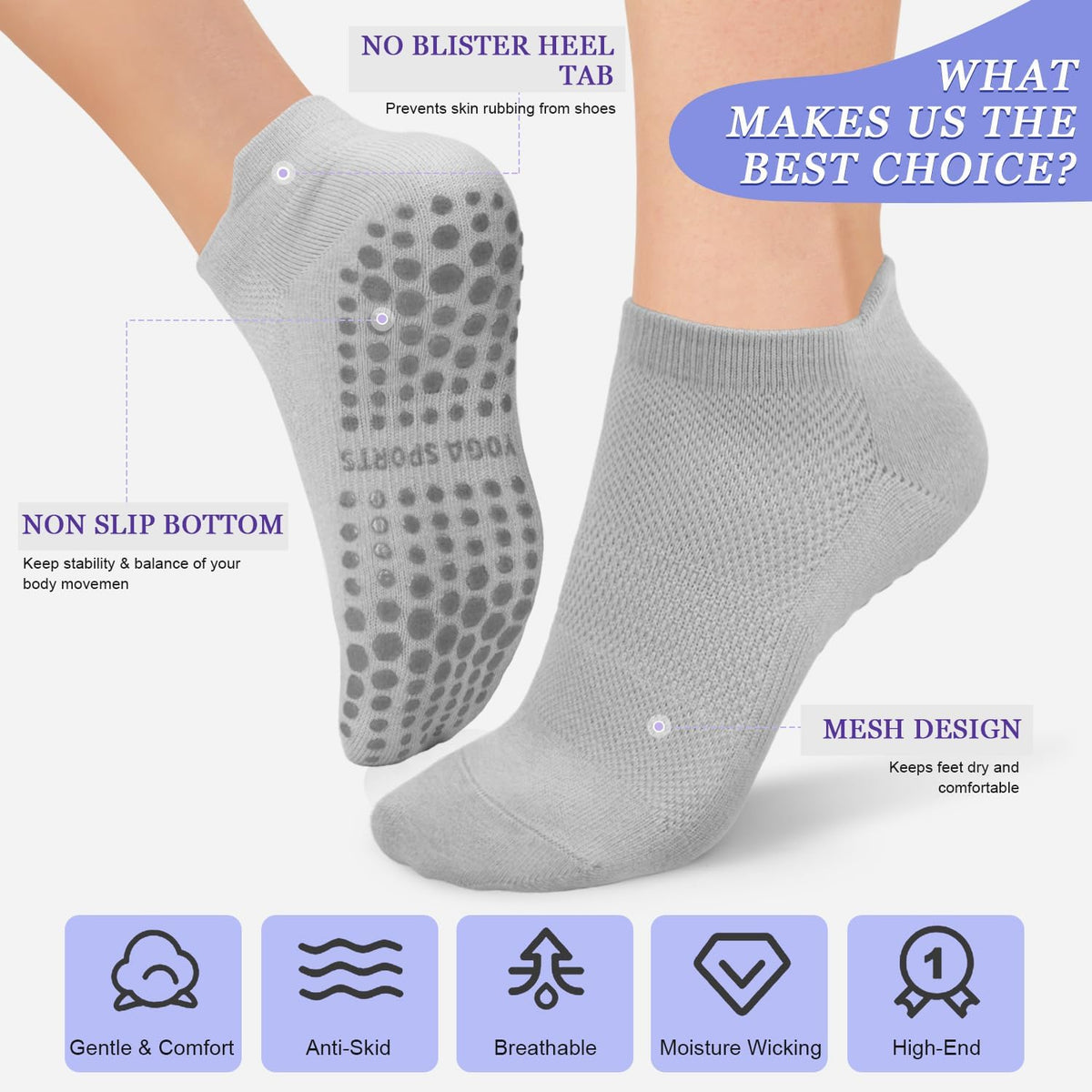 YeuG 4\/6 pares de calcetines de pilates para mujer - Calcetines an...