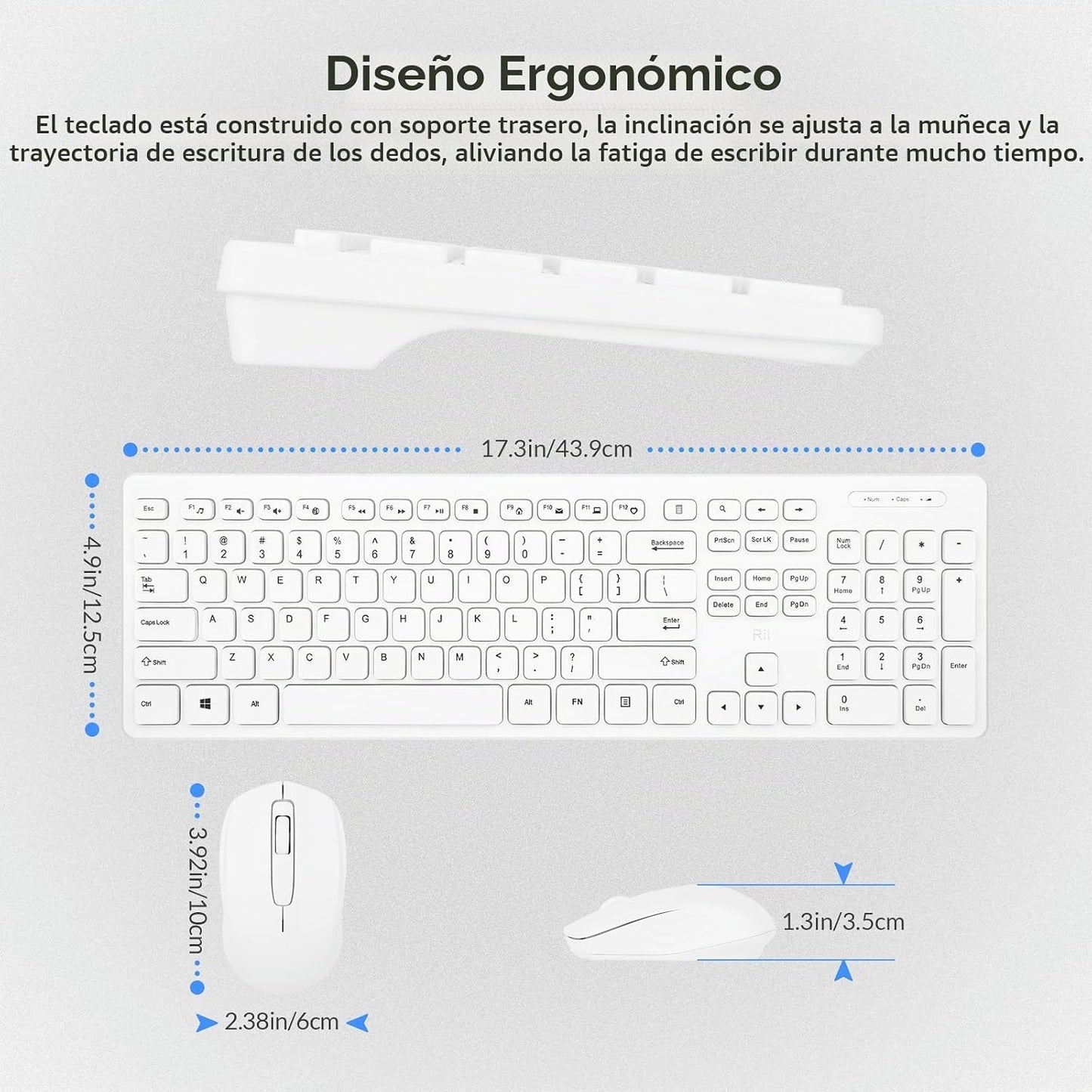 Rii Combo de teclado y mouse inalámbricos, juego de PC de oficina e...