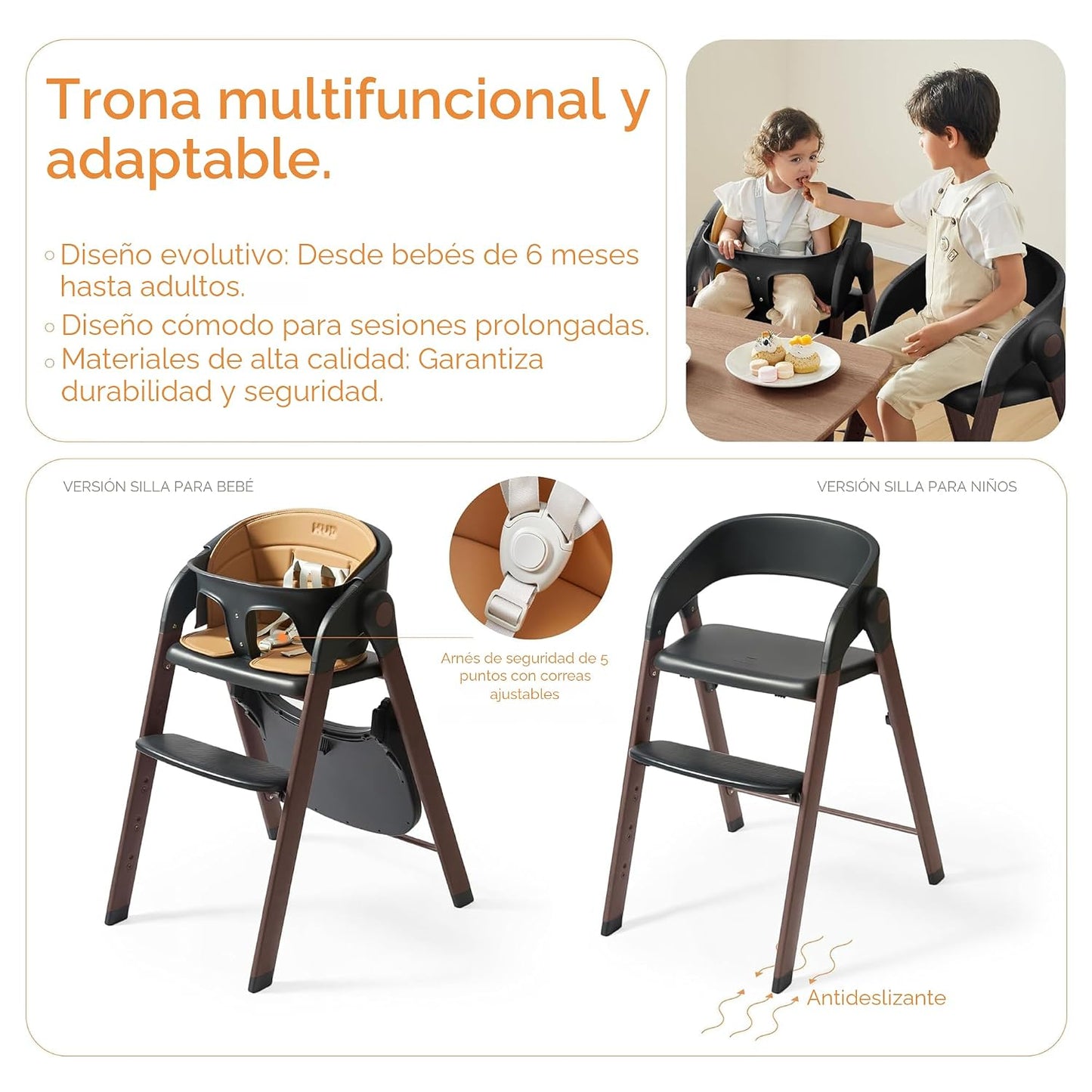 KUB Silla alta para bebés y niños pequeños ajustable plegable conve...