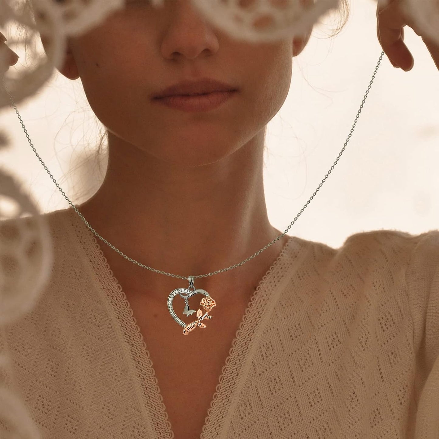 Alsanix - Collar de Corazón para Mujer, Plata de Ley\/Chapado en Or...