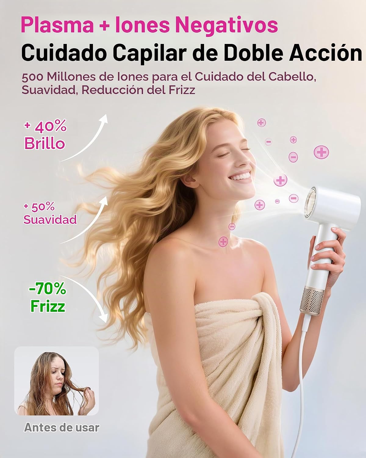 Secador de Pelo de Alta Velocidad, Motor Sin Escobillas de 160,000...