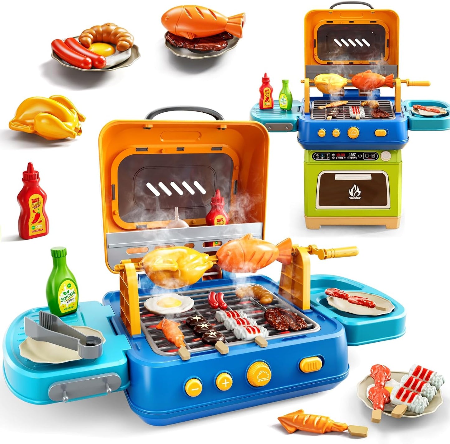 KIZONLY Juego de barbacoa para niños, juego de cocina de 2 capas co...