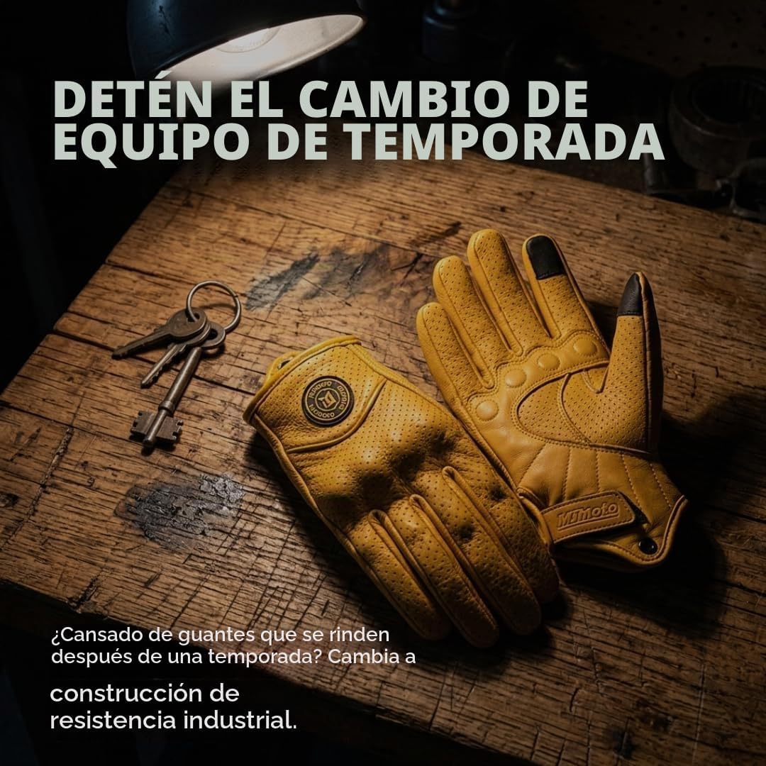 mjmoto Guantes clásicos de cuero de cabra para motocicleta, pantall...