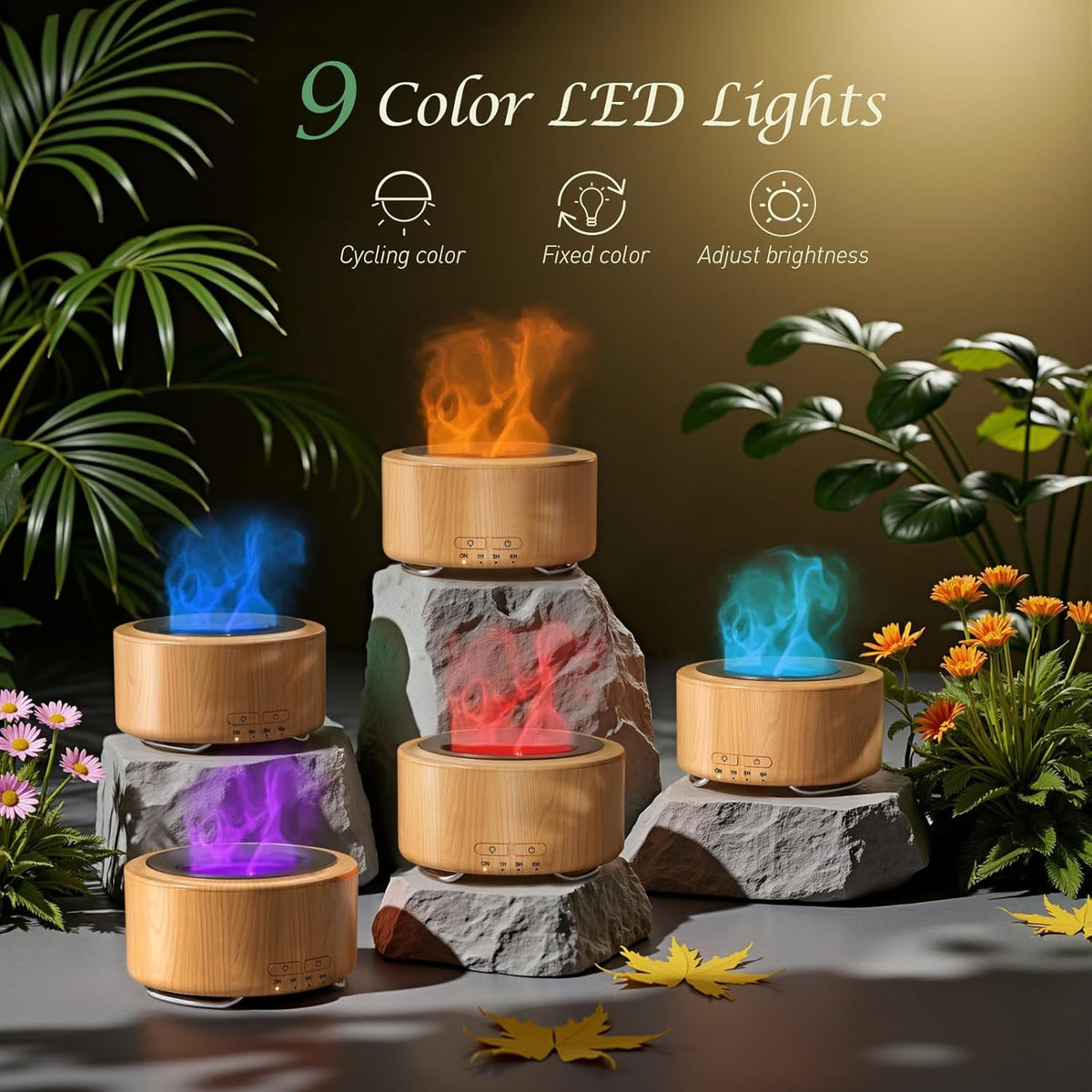 SOLEILHOME Difusor de aceite esencial para el hogar: luz de llama d...