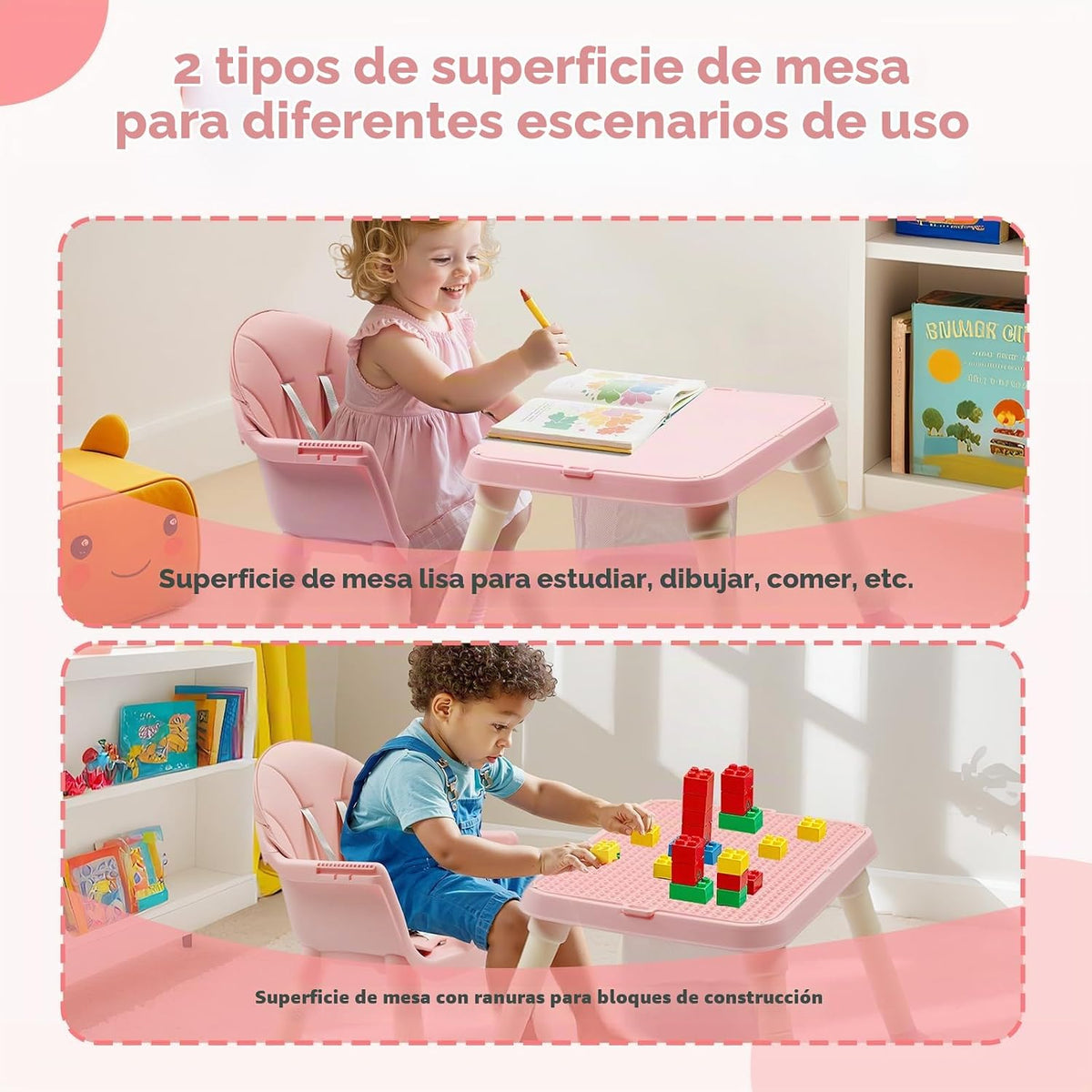 JOYMOR Silla alta 7 en 1 para bebés y niños pequeños, mesa y silla...