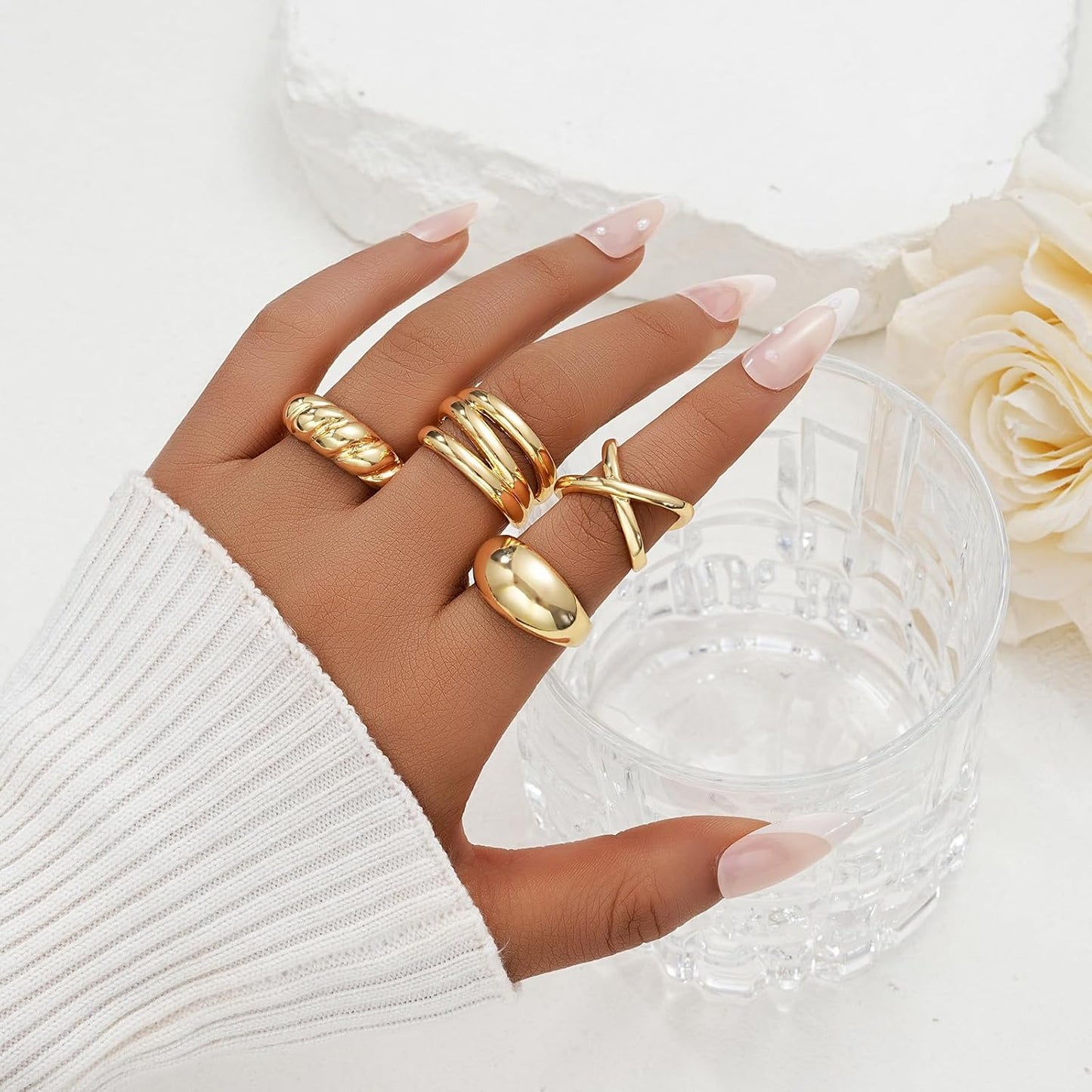 YEEZII Anillos Gruesos de Oro para Mujer Sin Deslustre, Anillo de P...