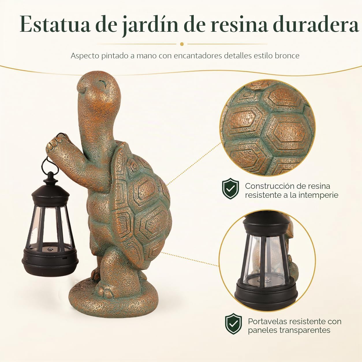 Roundot Estatua de Tortuga de Jardín Exterior con Energía Solar, Es...