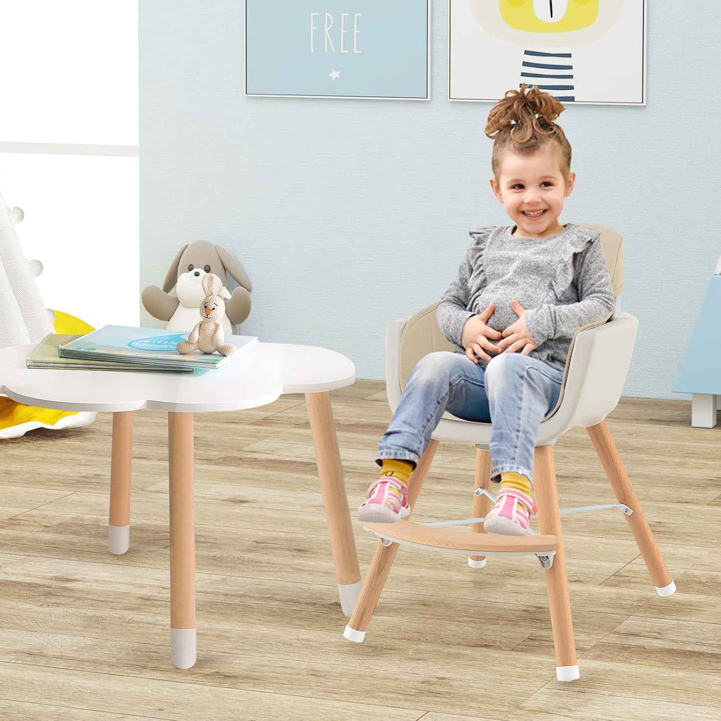 BABY JOY Trona convertible para bebé, 3 en 1, silla alta de madera\...