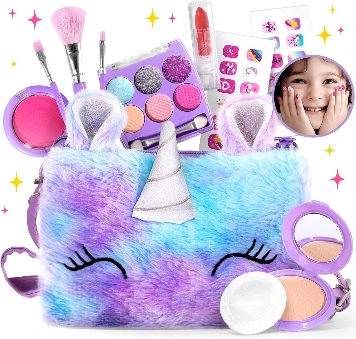 ULOVEME - Kit de maquillaje real para niñas pequeñas, juguete de ma...