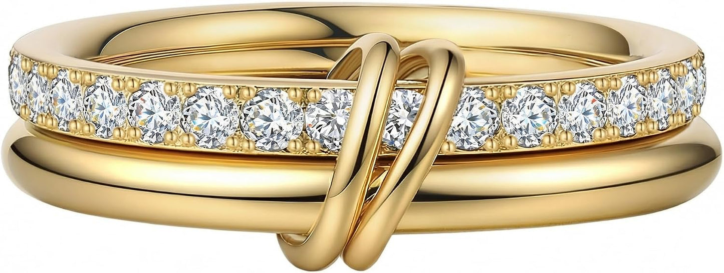 PDWZNBA Anillos apilables chapados en oro de 18 quilates para mujer...