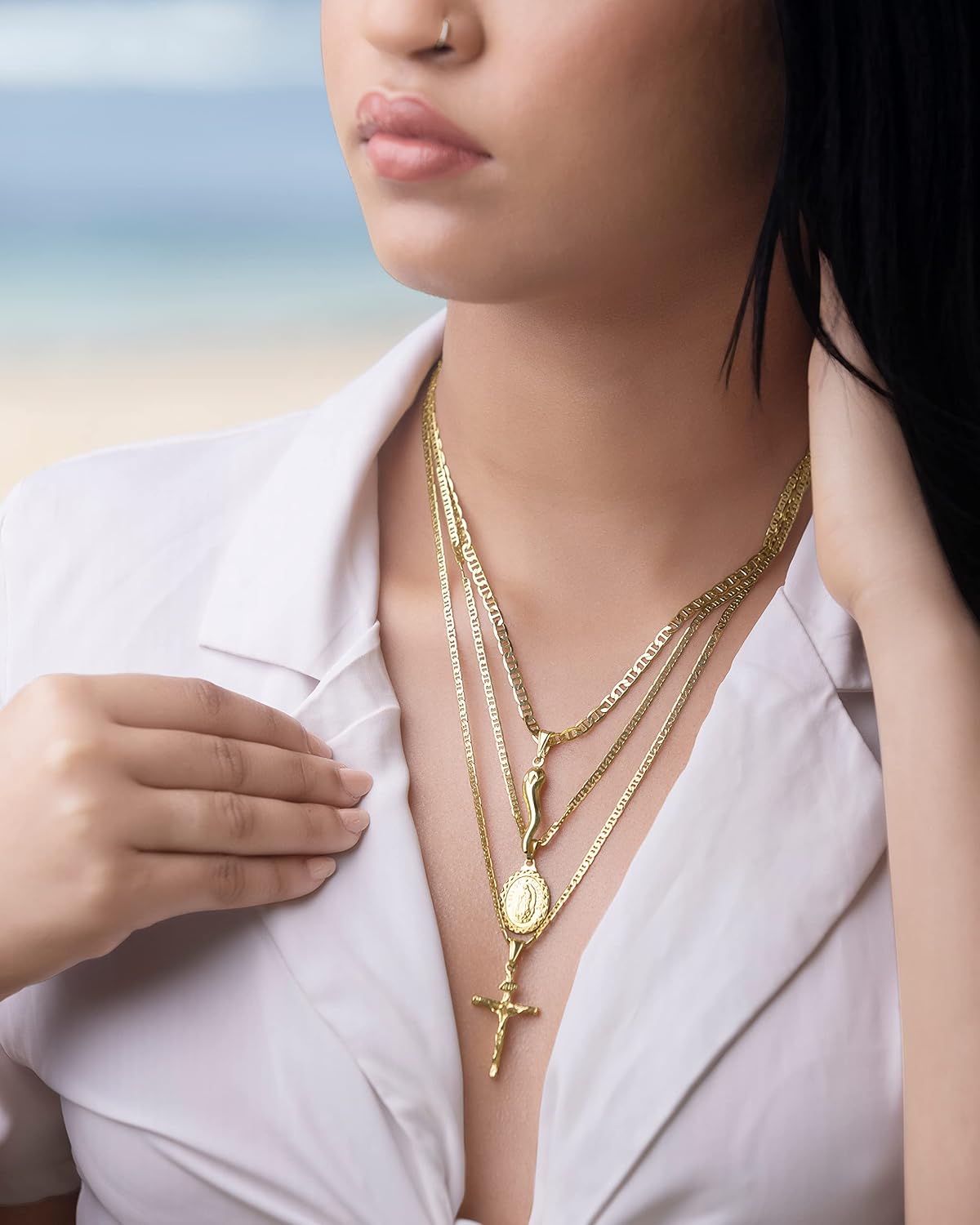 Barzel Collar de cruz para mujer y hombre, chapado en oro de 18 qui...