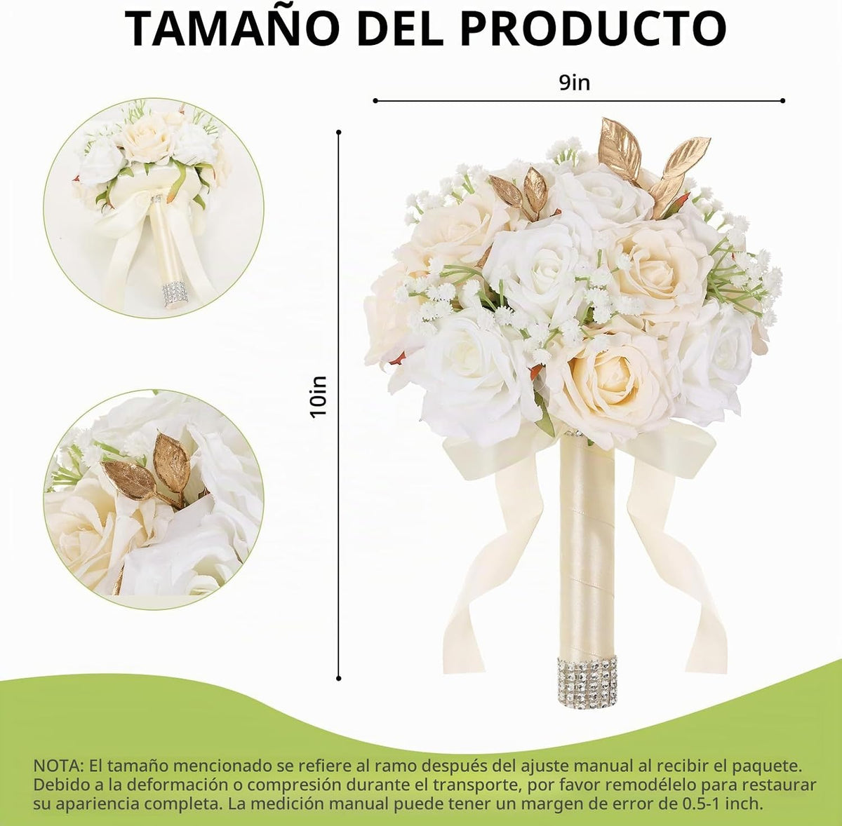 Ramos de boda Qeedy para novia - Flores de seda realistas, rosas ar...