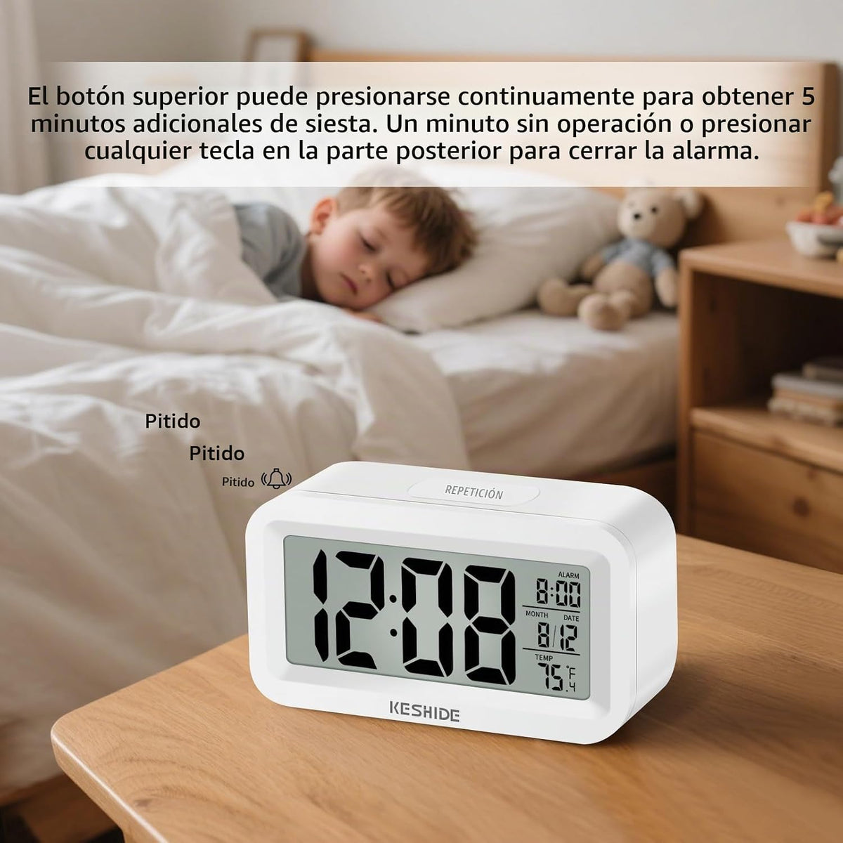 KESHIDE Reloj despertador digital de viaje, funciona con pilas, con...