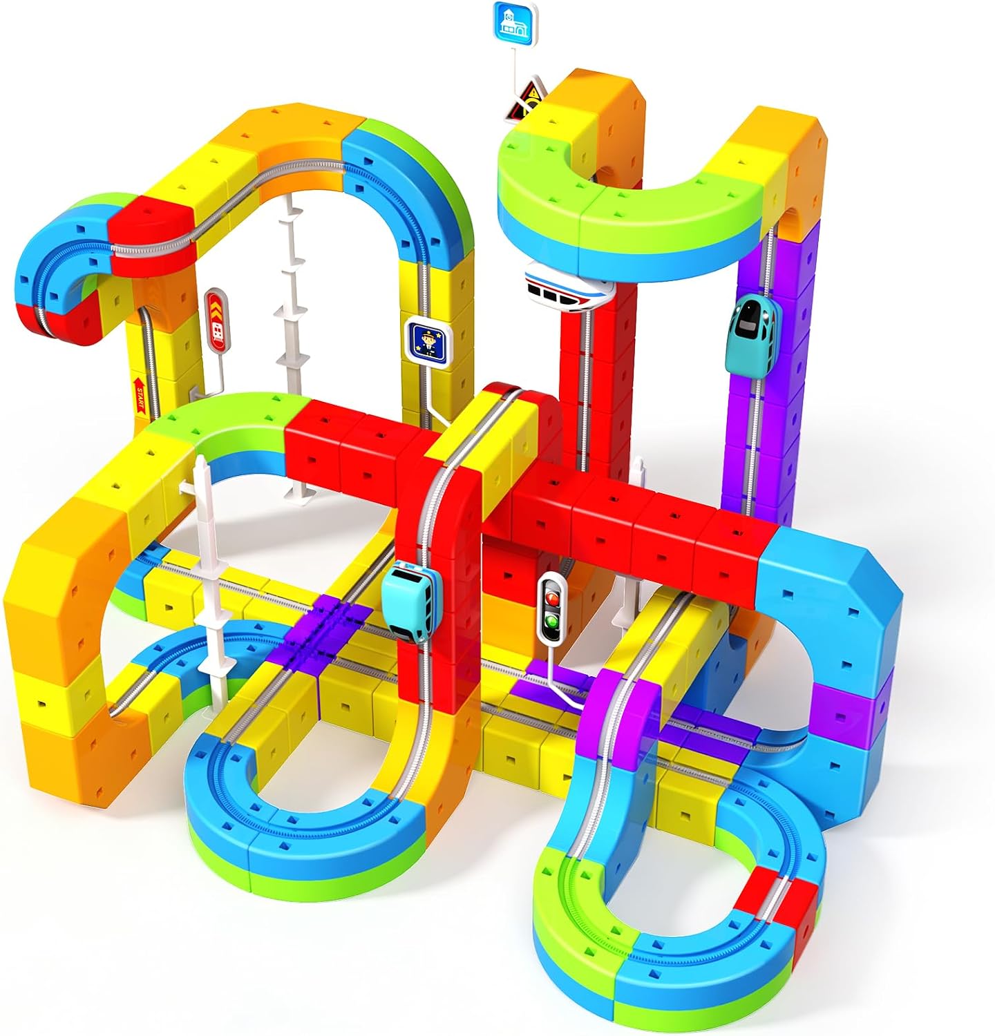 Juego de tren eléctrico para niños, 110 piezas de pista de carreras...