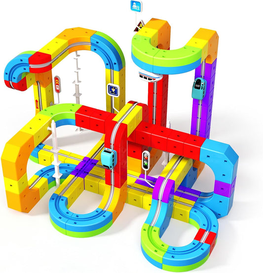 Juego de tren eléctrico para niños, 110 piezas de pista de carreras...