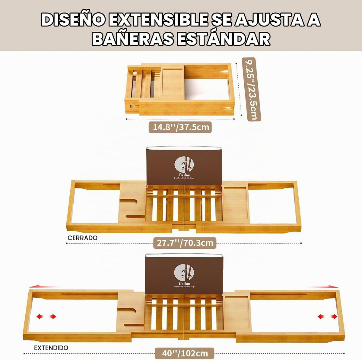 Yirilan Bandeja de bañera premium, bandeja de baño expandible, rega...