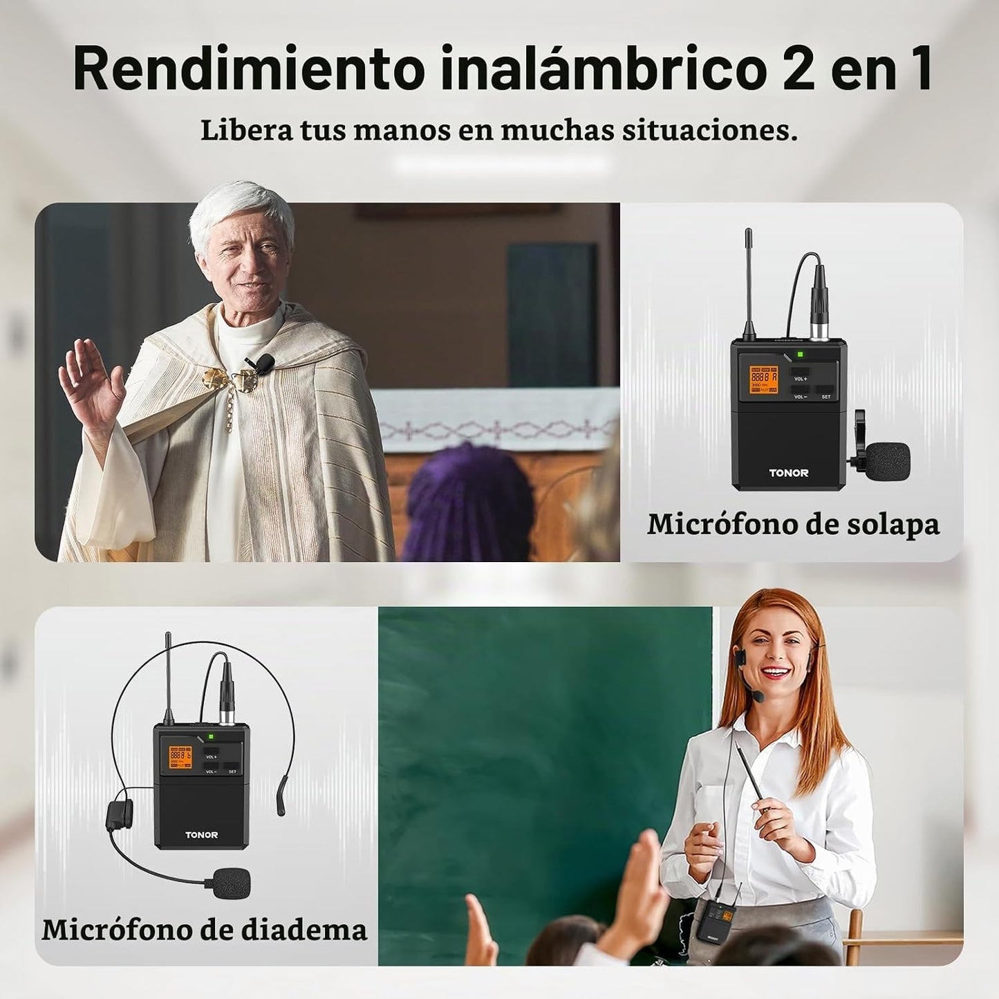 TONOR Sistema de Micrófonos Inalámbricos UHF con Transmisor Corpora...