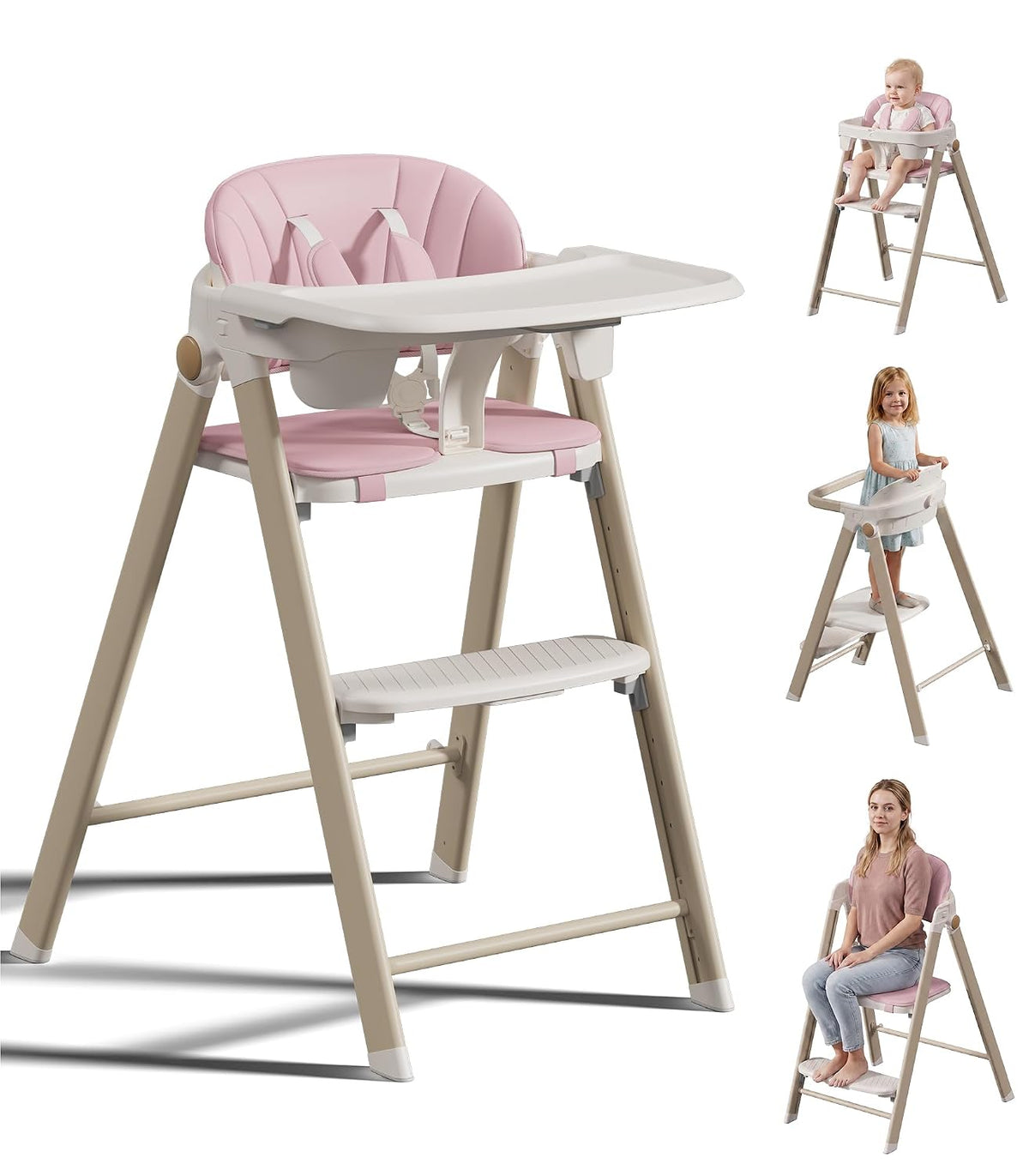 Silla alta plegable para bebé y torre de pie para niñas mayores de...