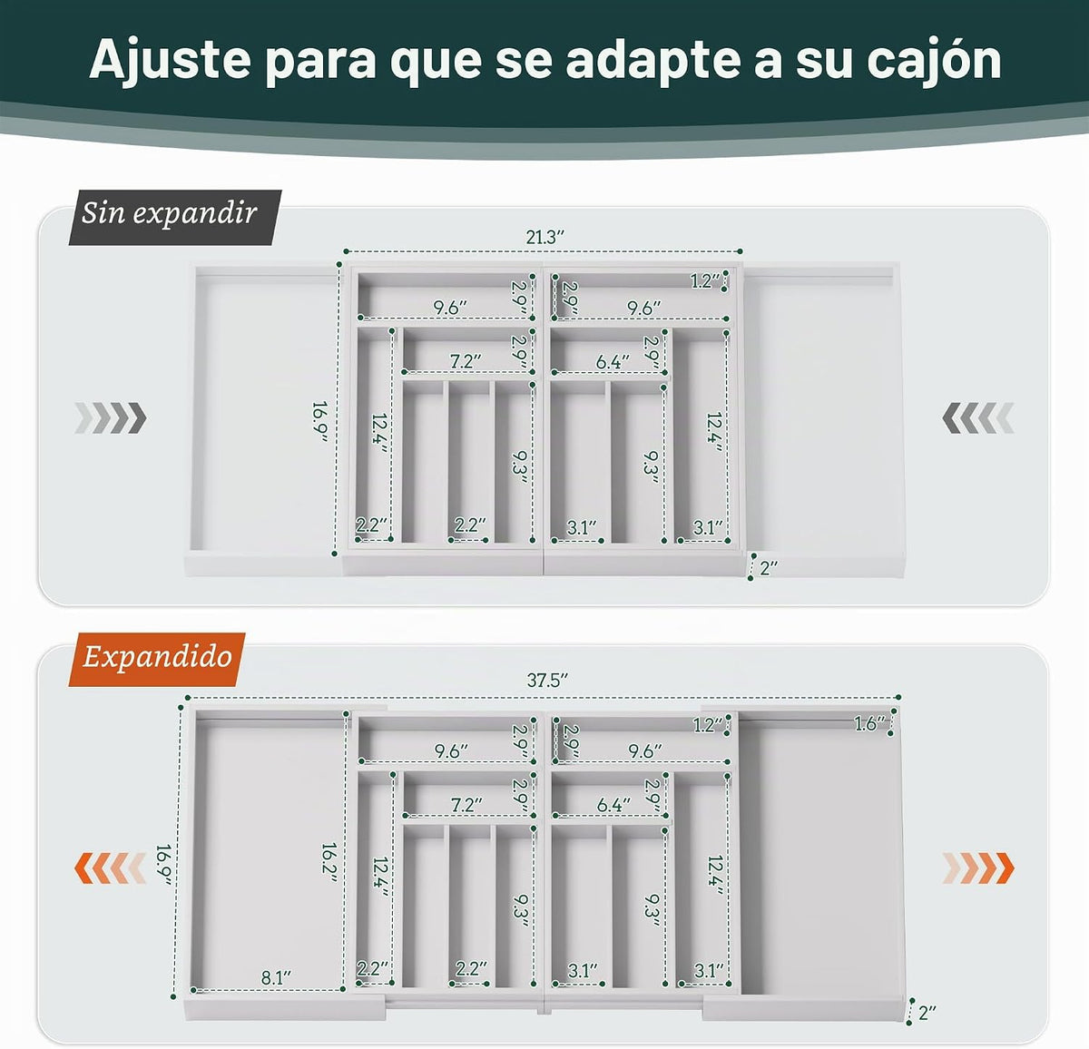 Organizador de cubiertos grande, magnético conectado expandible de...
