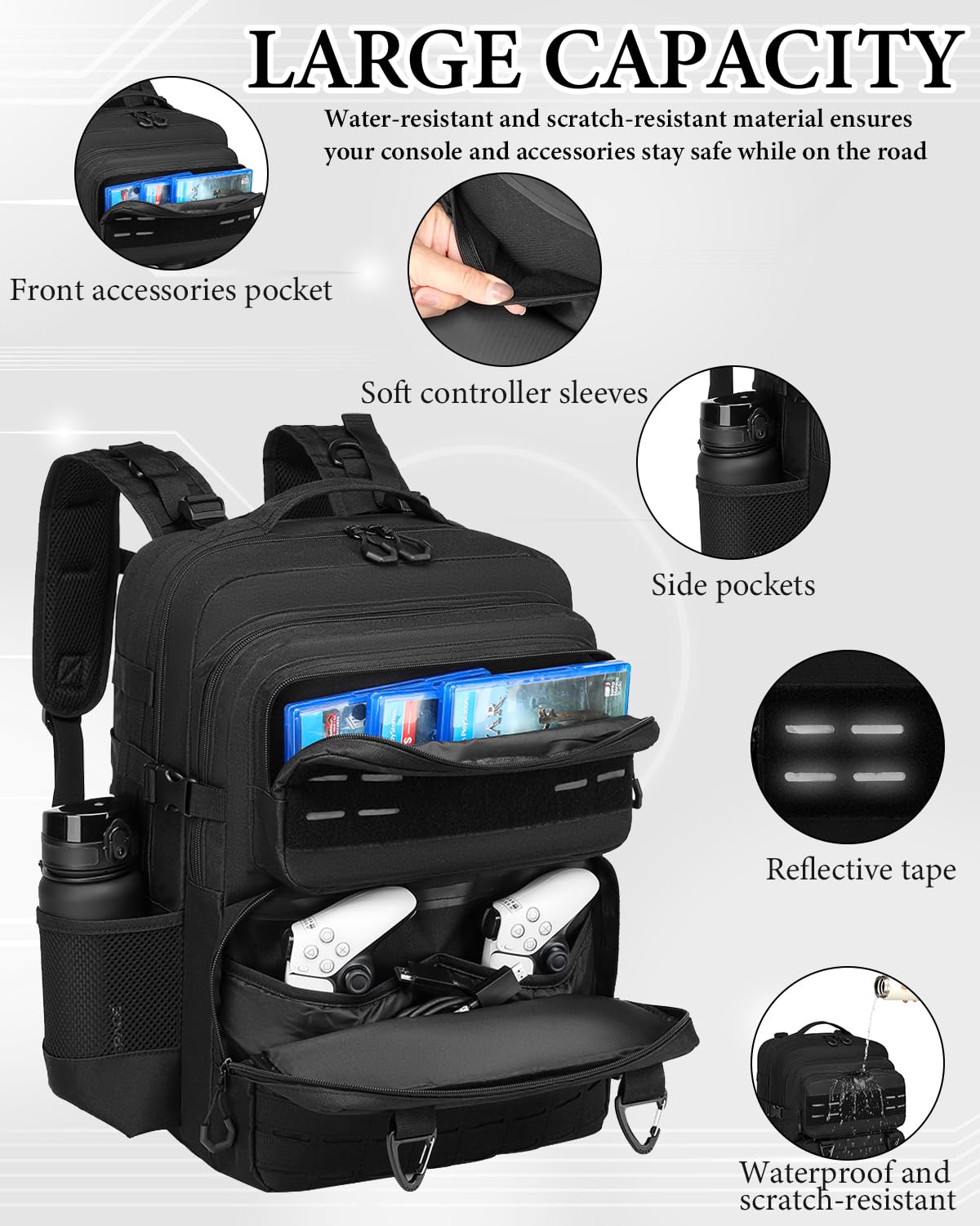 BISKLNDN Mochila táctica de viaje para consola PS5\/PS5 Slim\/Pro\/...