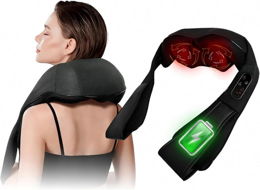 EAshuhe Masajeador de cuello inalámbrico con calor, masajeador de e...