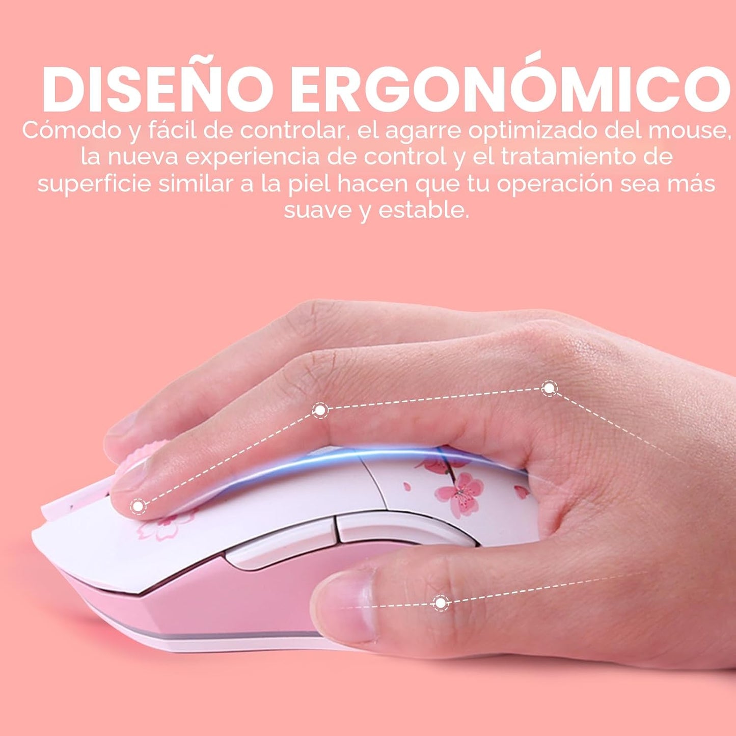 DAREU Ratón inalámbrico Sakura rosa para juegos con base de carga r...