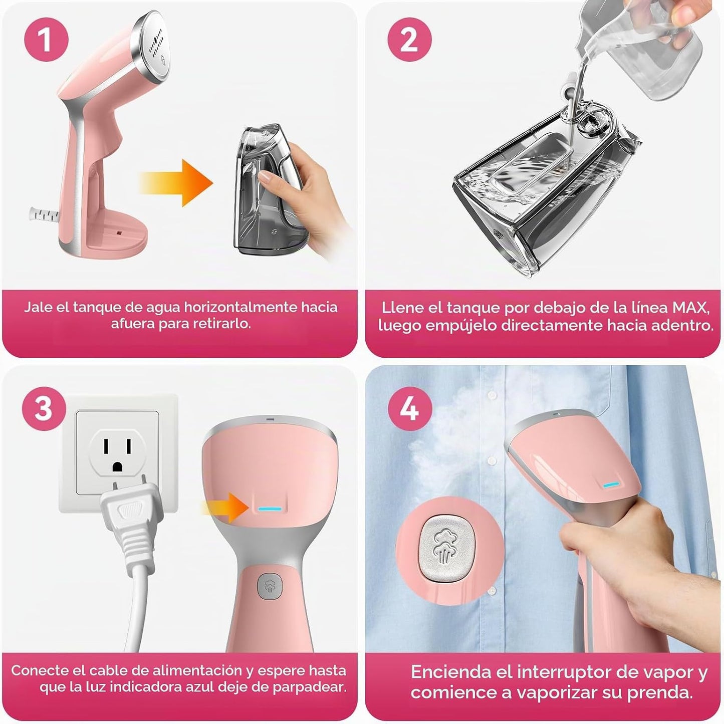 OGHom Vaporizador portátil de viaje para ropa, removedor de arrugas...