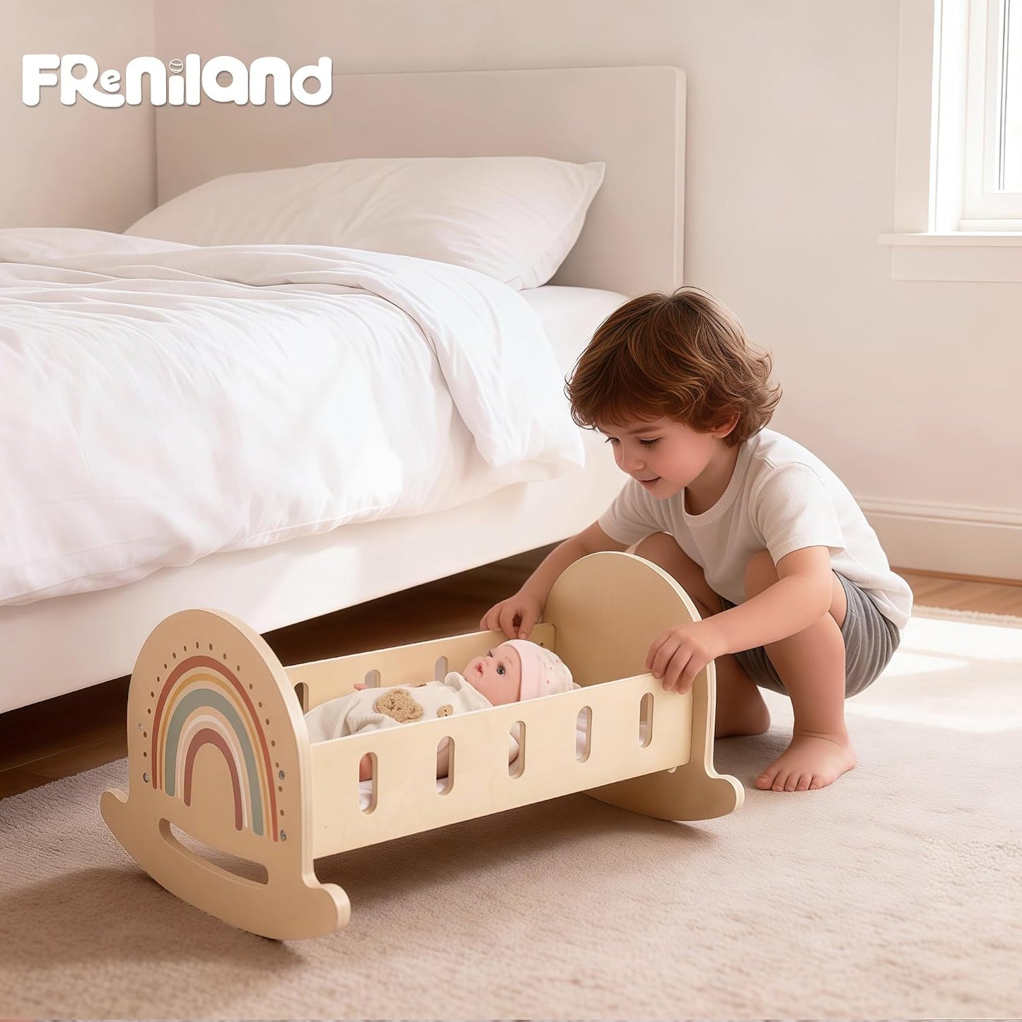 FReniland Cuna mecedora de madera para muñecas de hasta 18 pulgadas...