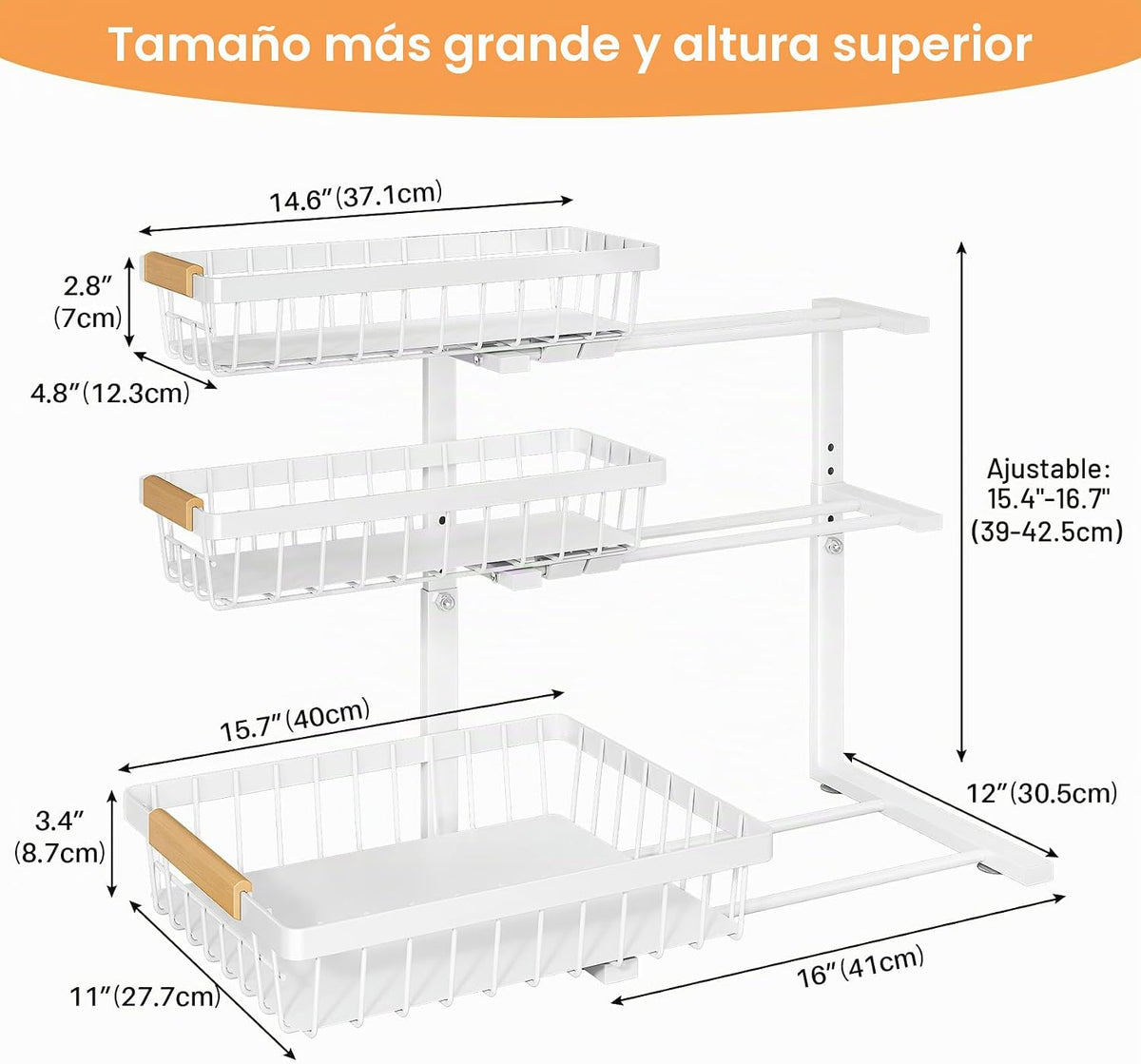 PXRACK Organizador para debajo del fregadero, paquete de 2 estantes...