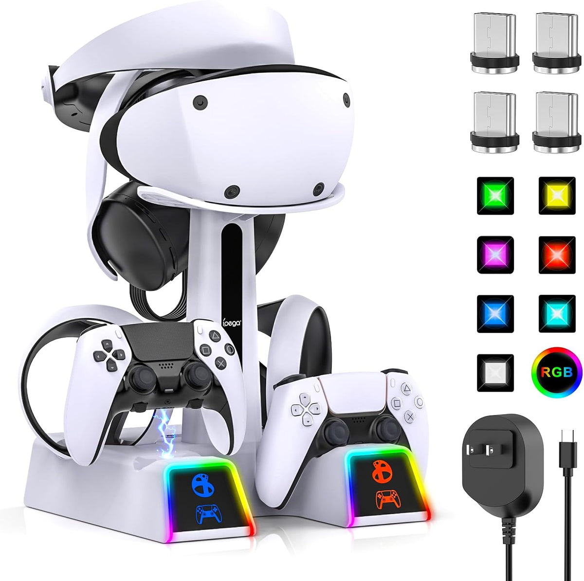 Fastsnail Estación de carga RGB para PS VR2 \/ PS5 \/ PS5 con 10 lu...