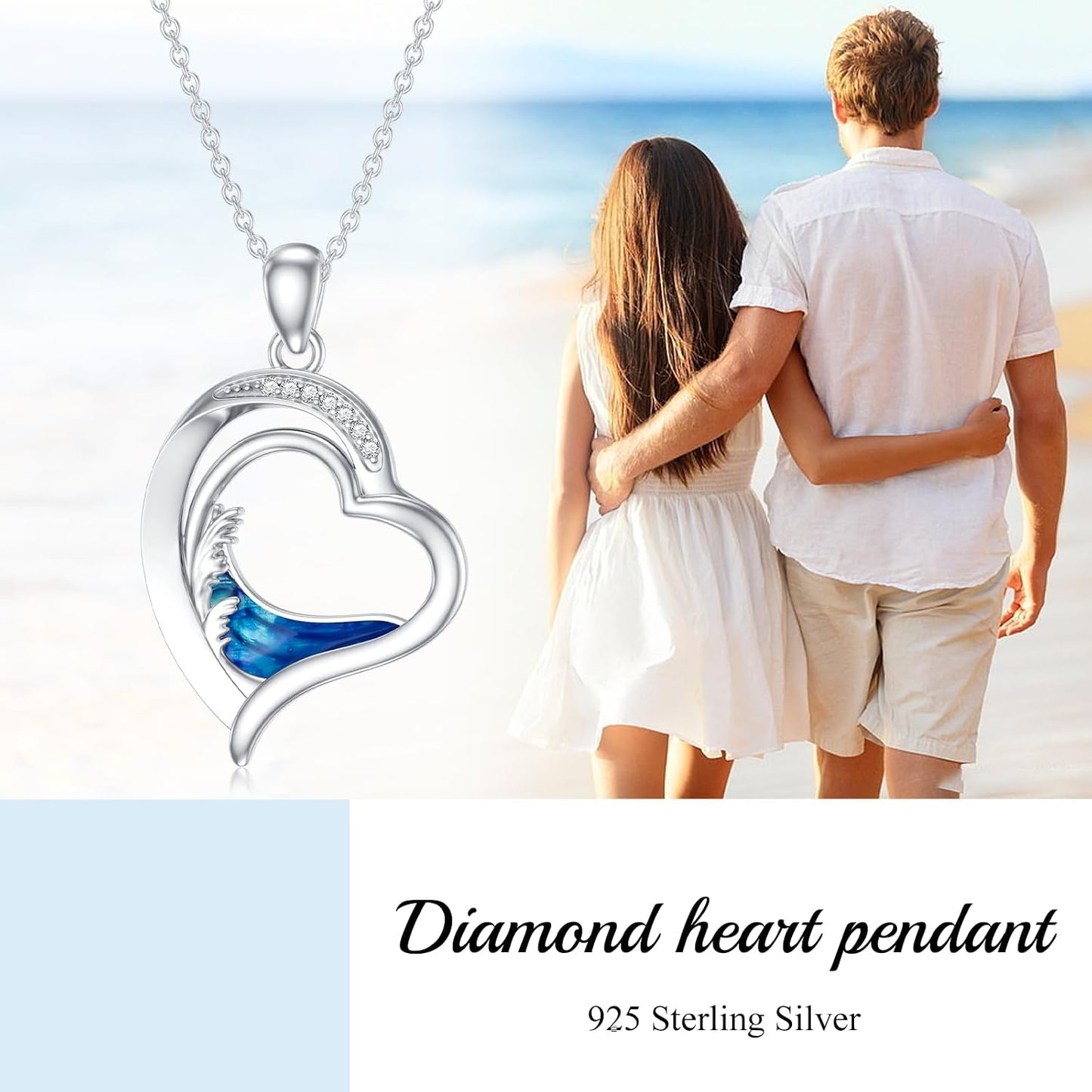 LWXIE Collar de playa de diamantes de plata de ley 925 con dije de...