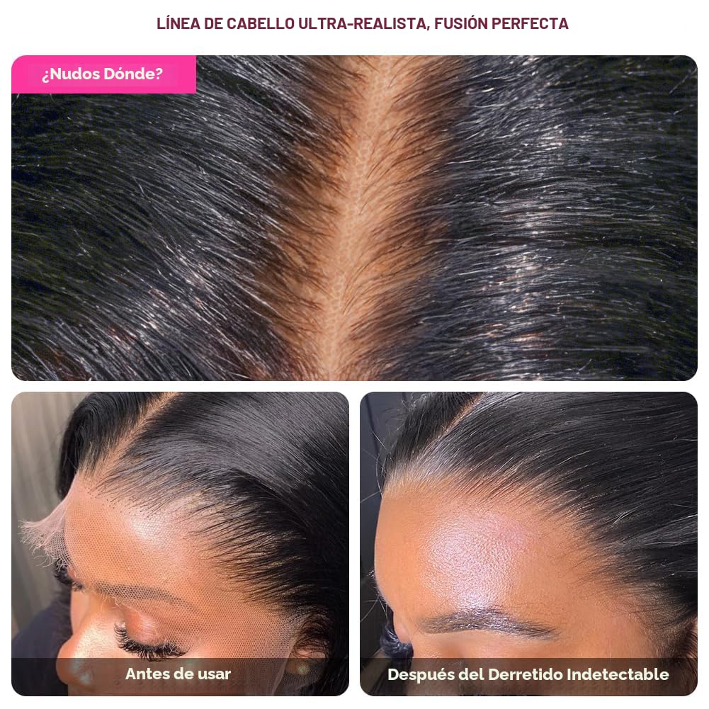 Pizazz Pelucas delanteras de encaje HD 13x4 Cabello humano Nudos pr...