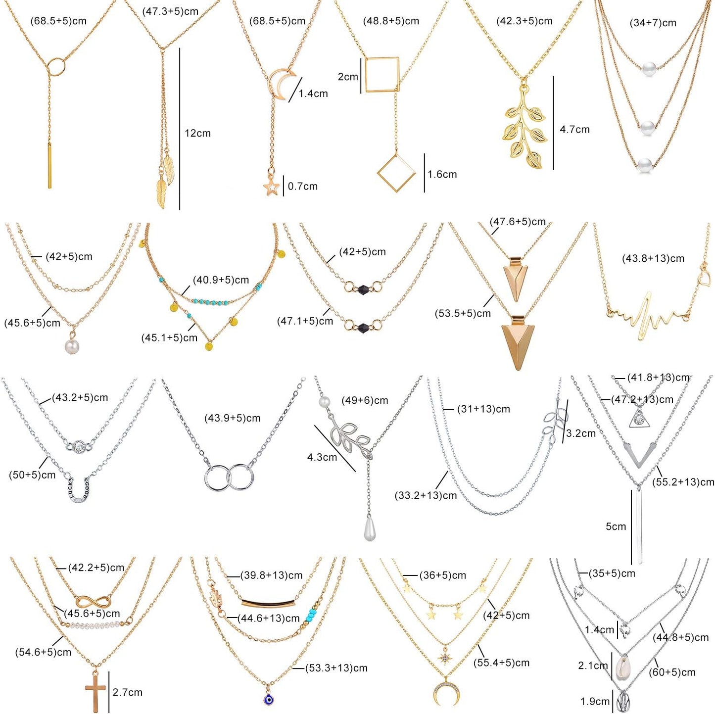 AROIC - Juego de 20 collares con colgante con 14 piezas de oro, 6 p...