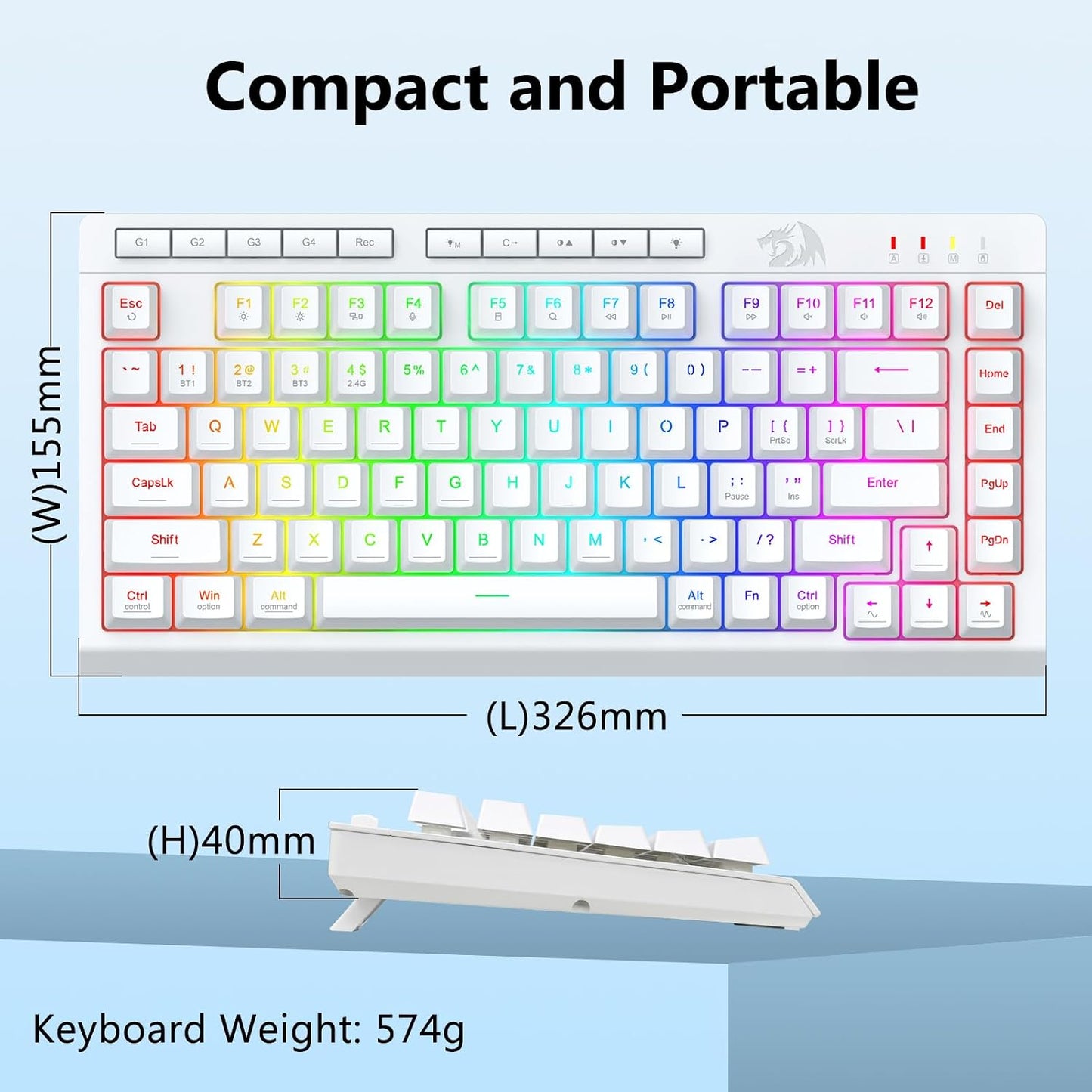 Redragon Teclado inalámbrico para juegos, Bluetooth\/2.4GHz\/USB-C...