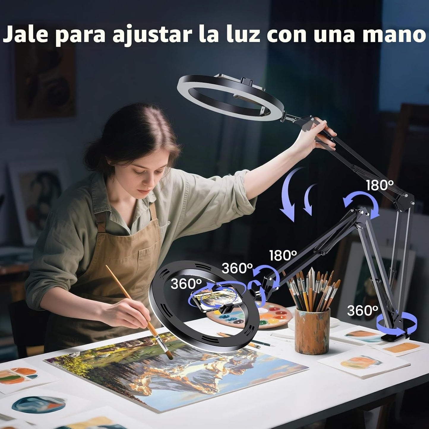 Anillo de luz ultra brillante de 18W para escritorio con soporte de...