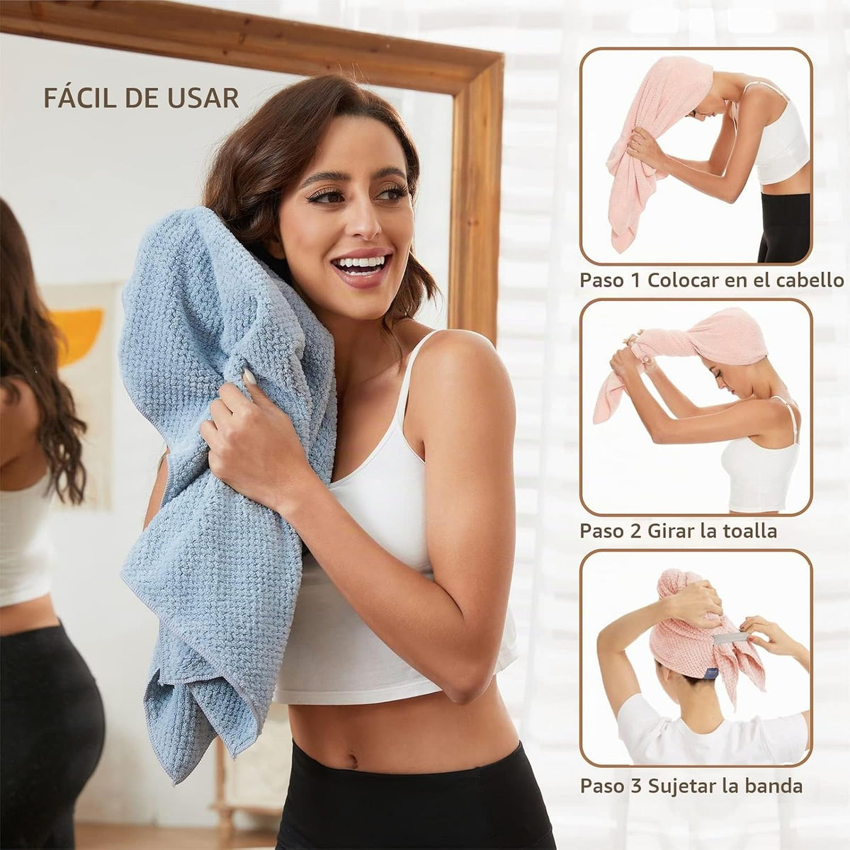 BYCOO Toalla Grande de Microfibra para Envolver el Cabello para Muj...