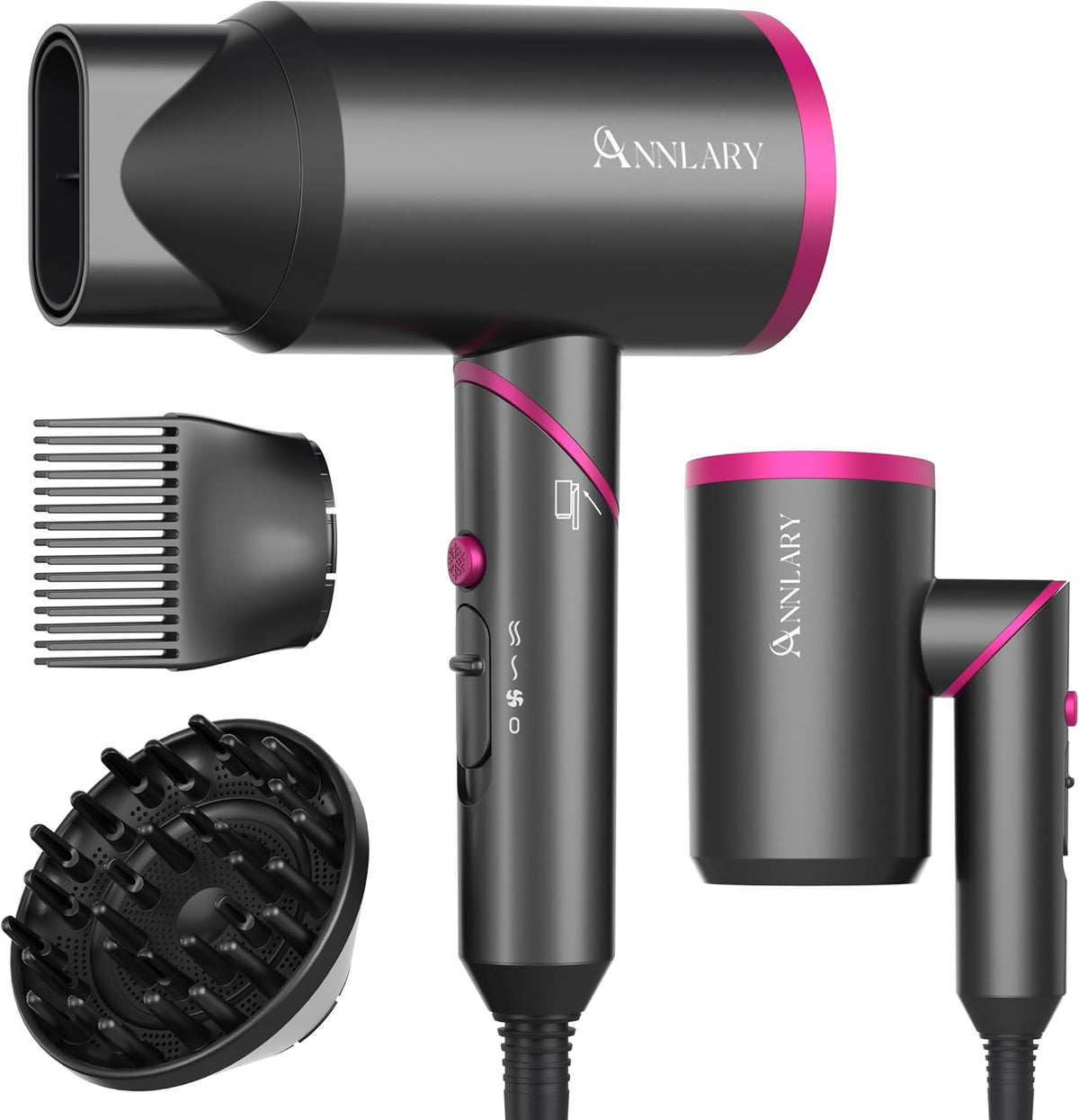 ANNLARY ANNLARY - Secador de pelo con peine, 1800 W con difusor par...