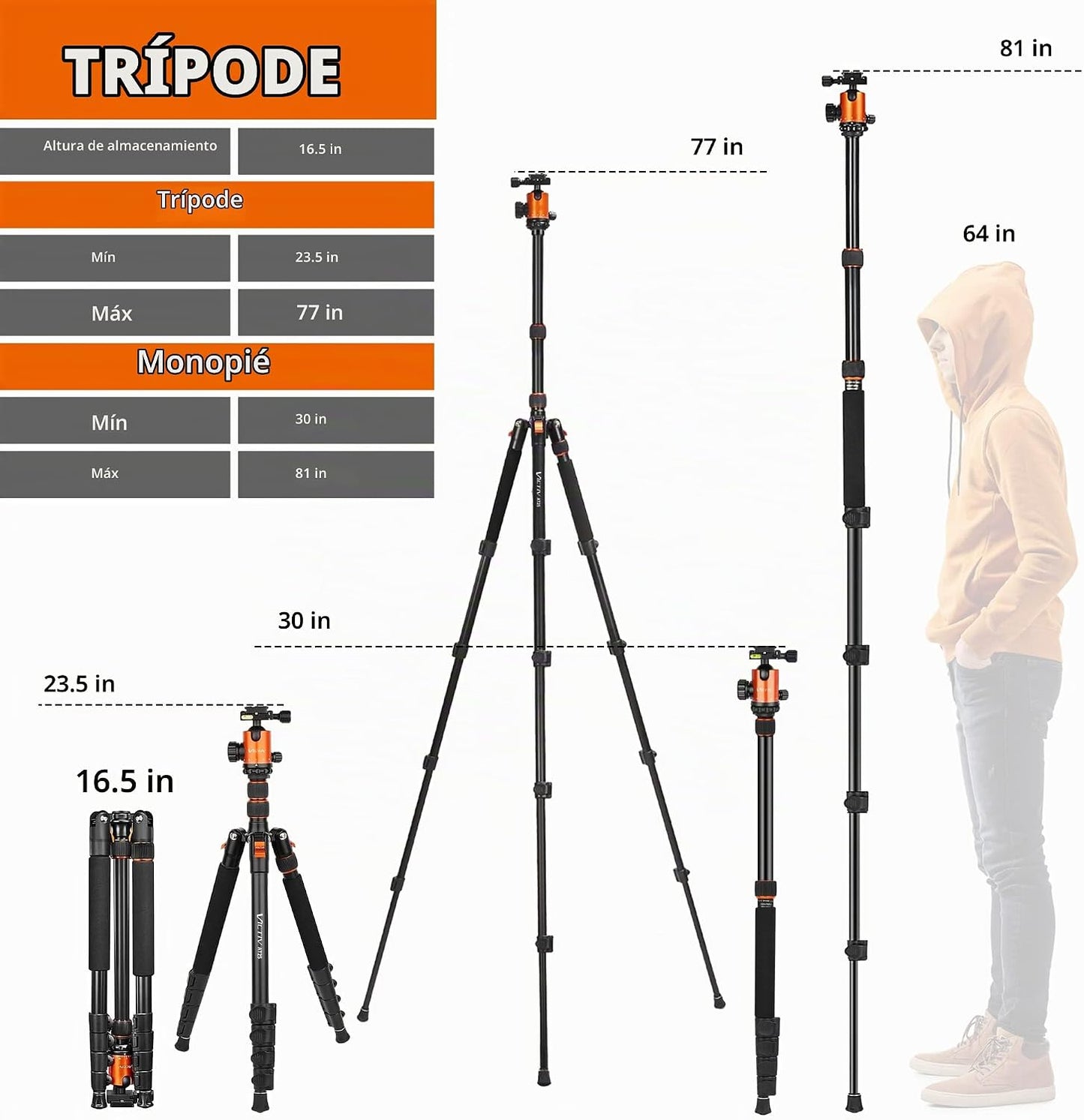 Trípode para Cámara de 82" de Alto Uso Pesado, Trípode Monópode...