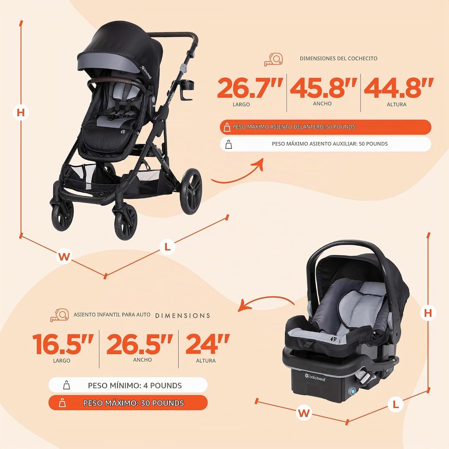 Baby Trend - Cochecito individual a doble y asiento de coche EZ-Lif...